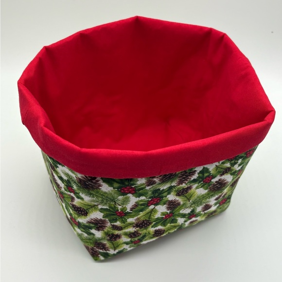 Handmade Christmas Fabric Basket Red Holly Berry Basket - Picture 3 of 3